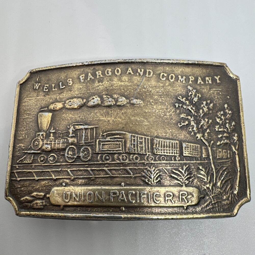 Wells Fargo TEXAS Brass Belt Buckle – Union Pacific Railroad – 5176